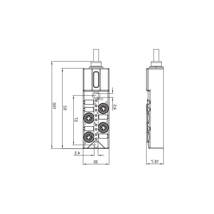 M8 junction box, dual channel, PNP, 4-port all-in-one, LED, PVC non-flexible cable, grey sheathing, 23P461-XXX